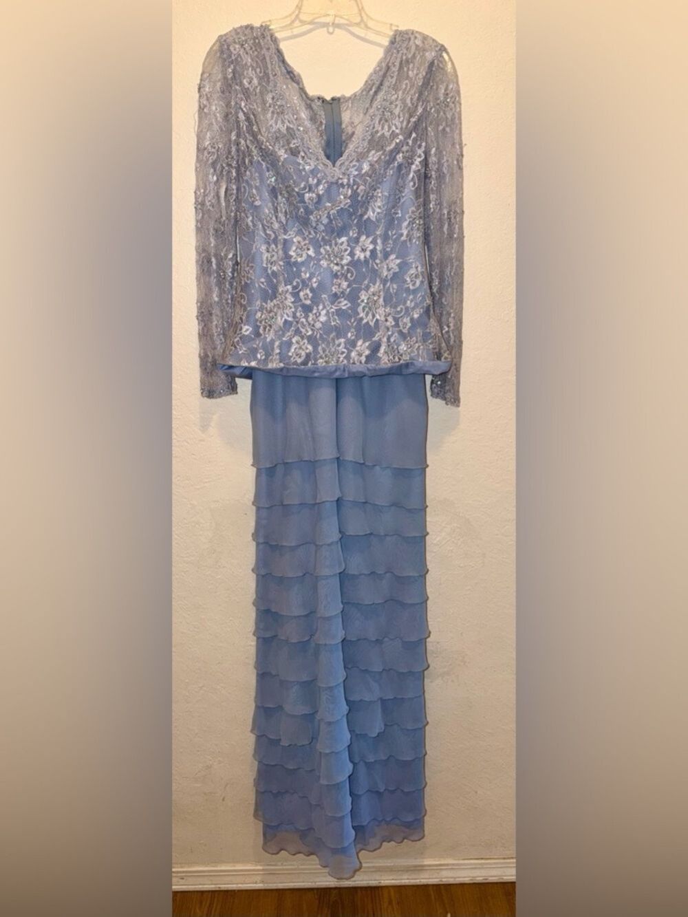 NEW Formal Lace Dress with semi sheer long sleeves and bodice floral embroidery - Picture 2 of 8